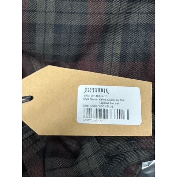 Disturbia Kalma Check Tie Belt Tapered Trouser Pant Womens Size 6 New Plaid - Picture 9 of 10